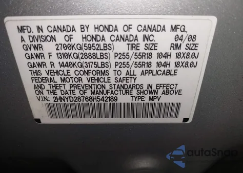 2008 Acura Mdx Sport Package from USA, damaged, VIN 2HNYD28768H542189